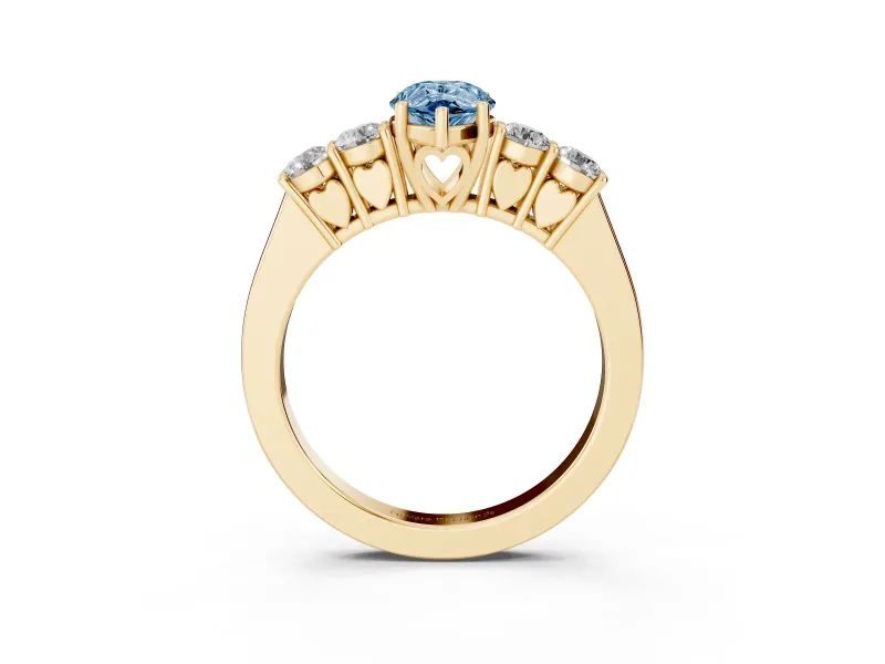 Pear-Shaped 5 Stone Engagement Ring Setting for a Fancy Blue Lab-Grown Diamond | Yellow Gold
