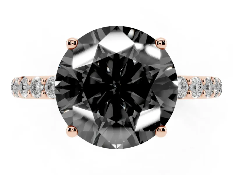 Round Pavé Solitaire Engagement Ring Setting for a Black Center | Fine Line Pavé Band | Rose Gold