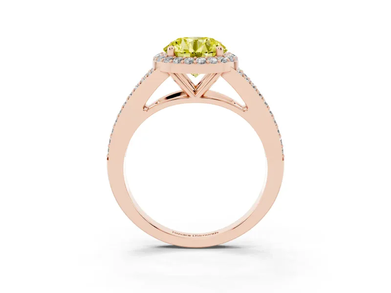 Round Halo Engagement Ring Setting for a Fancy Yellow Lab-Grown Diamond | Pave Split Shank | Rose Gold