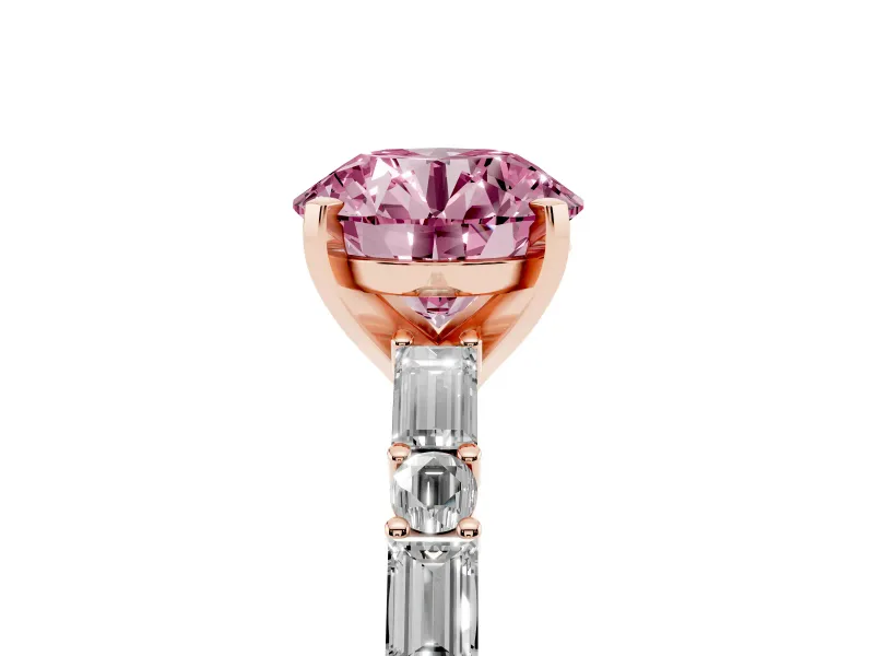 Round Baguette Side Stone Engagement Ring Setting for a Fancy Pink Lab-Grown Diamond | Rose Gold