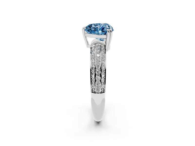 Heart-Shaped Three Row Pave Engagement Ring Setting for a Fancy Blue Lab-Grown Diamond | Platinum