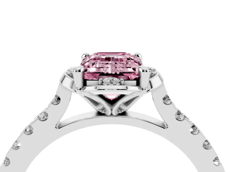 Emerald Cut Floral Petal Engagement Ring Setting for a Fancy Pink Lab-Grown Diamond | Petal Accents | White Gold