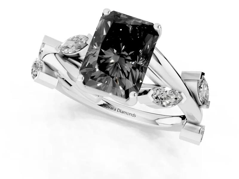 Radiant Cut Twisted Vine Engagement Ring Setting for a Black Center | Sterling Silver
