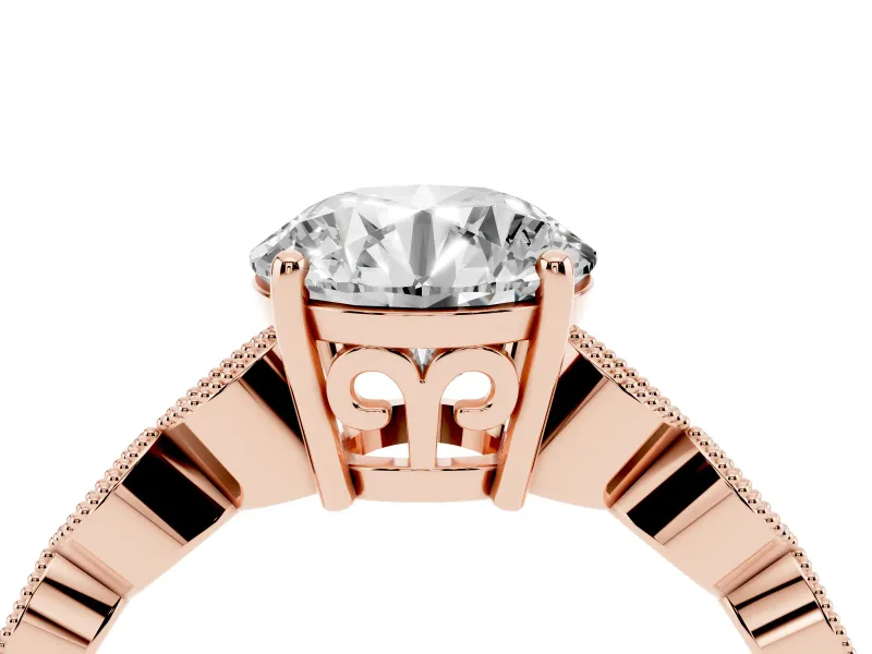 Round Cut Diamond Solitaire Ring Set in Rose gold with Infinity Twist Pavé Band