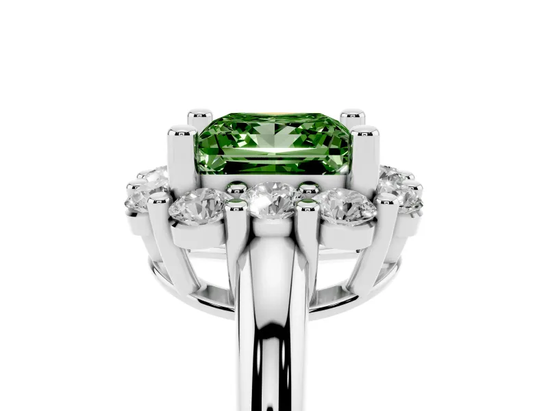 Princess Cut Cluster Halo Engagement Ring Setting for a Fancy Green Lab-Grown Diamond | Large Round Accents | White Gold