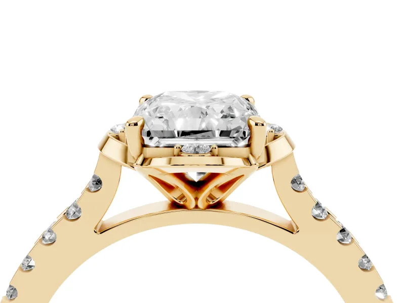 Radiant Cut Floral Petal Engagement Ring Setting | Petal Accents | Yellow Gold