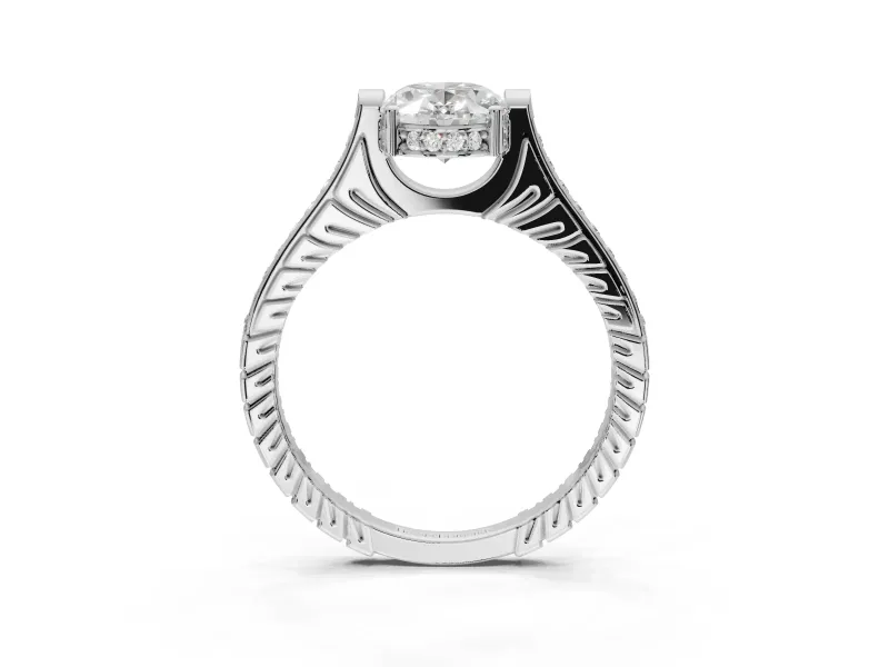 Oval Vintage Cathedral Engagement Ring Setting | Carved Band | Platinum