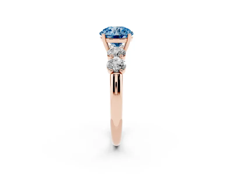 Round Five Stone Engagement Ring Setting for a Fancy Blue Lab-Grown Diamond | Plain Band | Rose Gold