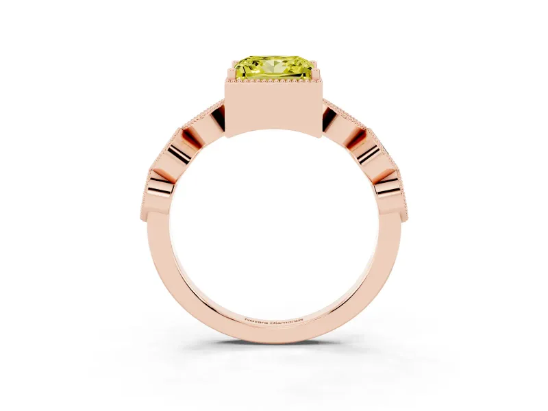 Princess Cut Vintage Milgrain Engagement Ring Setting for a Fancy Yellow Lab-Grown Diamond | Rose Gold