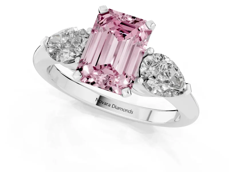 Emerald Cut 3-Stone Engagement Ring Setting for a Fancy Pink Lab-Grown Diamond | White Gold