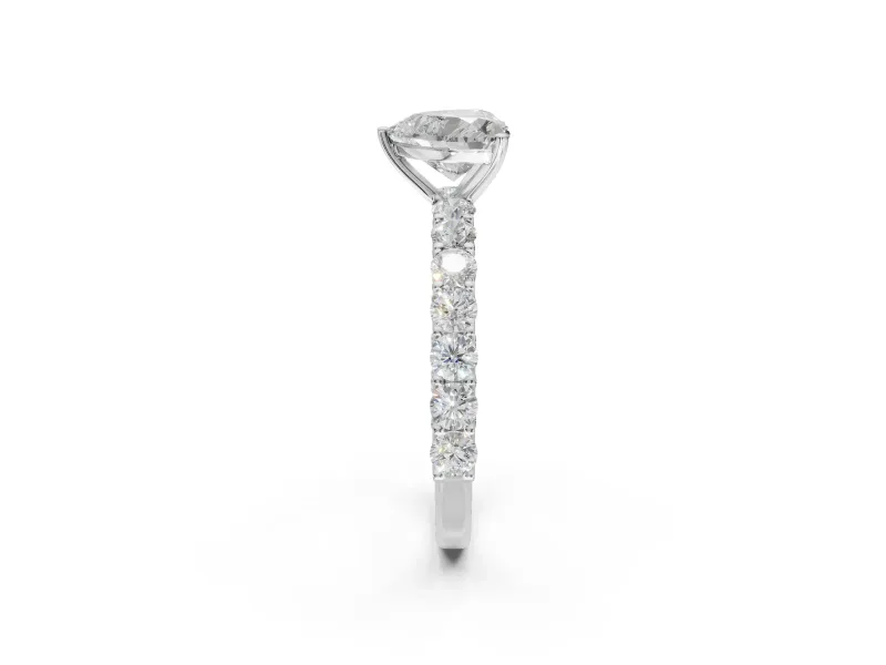 Heart-Shaped Shared Prong Engagement Ring Setting | Two-Row Band | Platinum