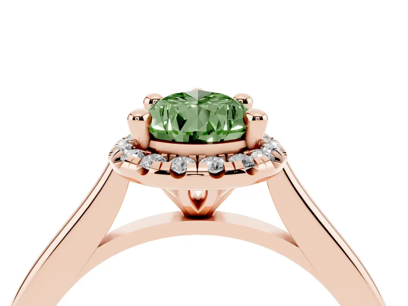 Pear-Shaped Halo Engagement Ring Setting for a Fancy Green Lab-Grown Diamond | Plain Polished Band | Rose Gold