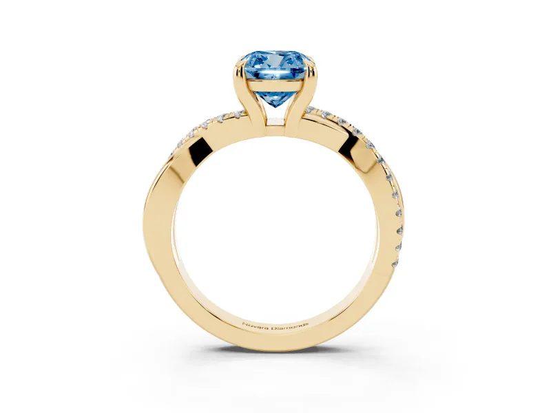 Cushion Cut Twist Engagement Ring Setting for a Fancy Blue Lab-Grown Diamond | Yellow Gold