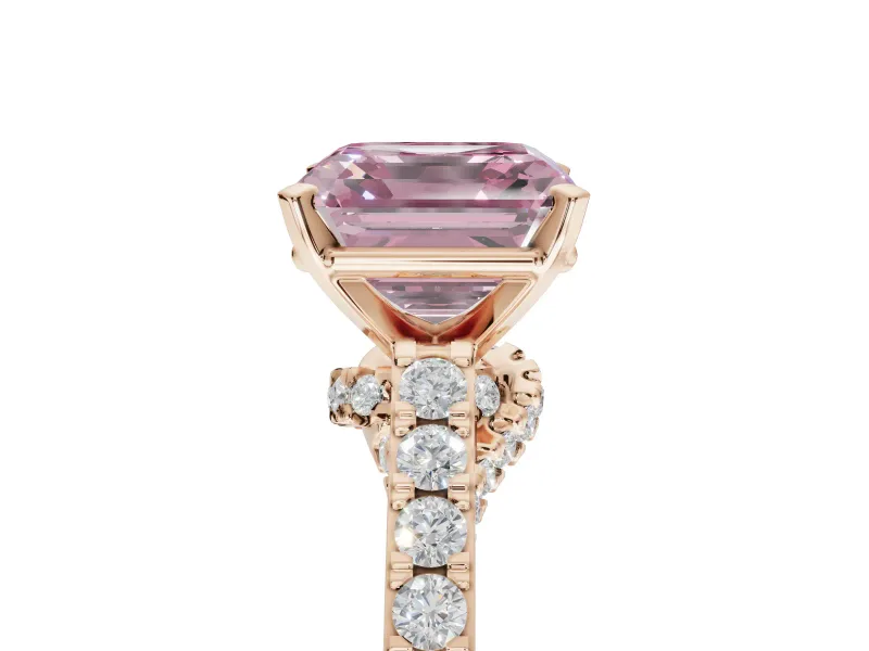 Asscher Cut Pavé Solitaire Engagement Ring Setting for a Fancy Pink Lab-Grown Diamond | Crossover Gallery | Rose Gold