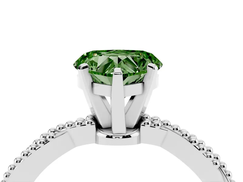 Fancy Green Heart Cut Diamond Solitaire Ring Set in Platinum with Twisted Band and Bead Prong Setting