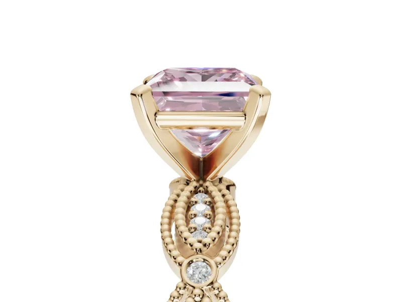 Princess Cut Vintage Engagement Ring Setting for a Fancy Pink Lab-Grown Diamond | Graduated Stations | Yellow Gold