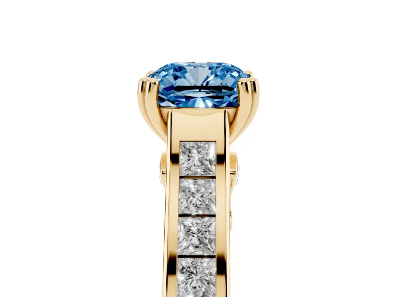 Cushion Cut Channel Engagement Ring Setting for a Fancy Blue Lab-Grown Diamond | Yellow Gold - Design NV-24671