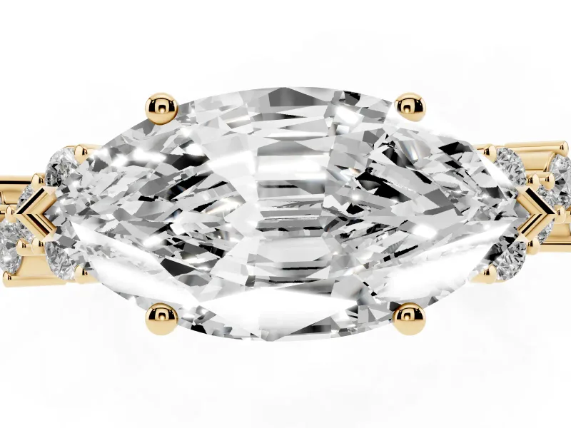 Marquise Scattered Accent Engagement Ring Setting | Slim Band | Yellow Gold