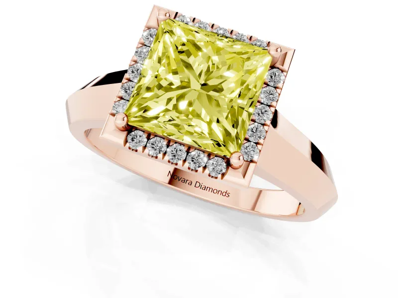 Princess Cut Halo Engagement Ring Setting for a Fancy Yellow Lab-Grown Diamond | Rose Gold
