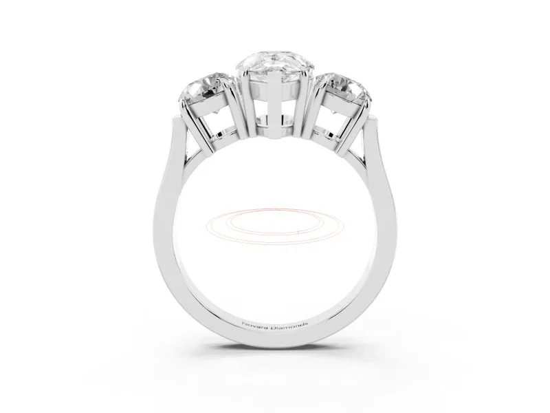 Pear-Shaped Three Stone Engagement Ring Setting | Round Side Stones and Open Baskets | Platinum