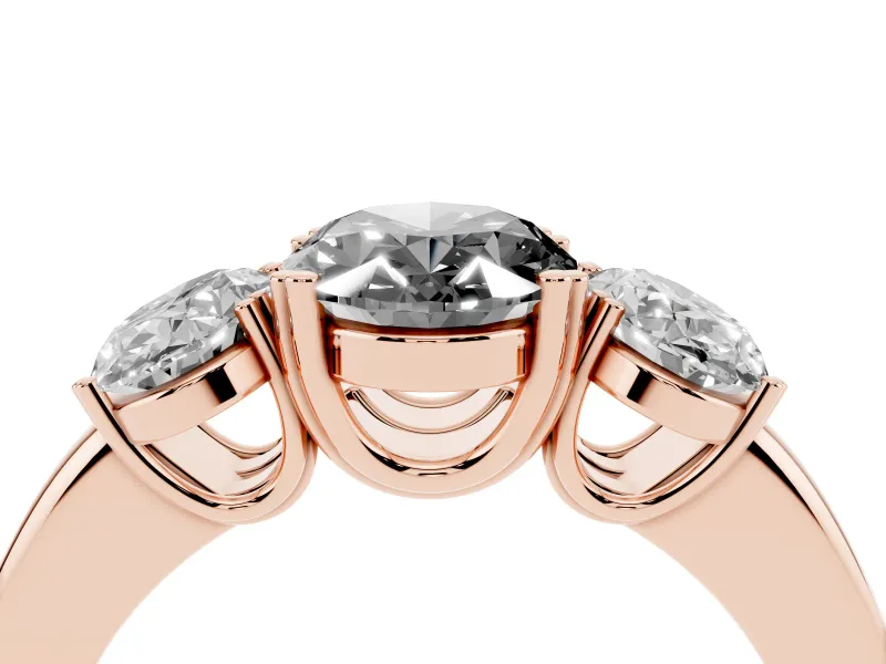 Oval Three Stone Engagement Ring Setting for a Black Center | Double Claw Head | Rose Gold