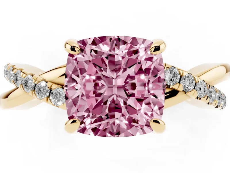 Cushion Cut Twist Engagement Ring Setting for a Fancy Pink Lab-Grown Diamond | Yellow Gold