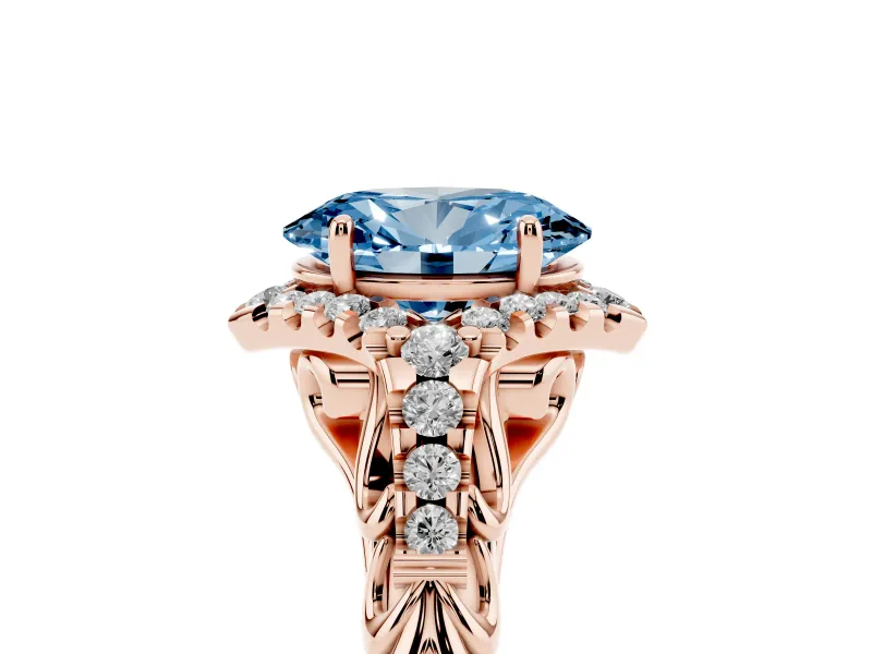 Oval Hidden Halo Filigree Engagement Ring Setting for a Fancy Blue Lab-Grown Diamond | Rose Gold