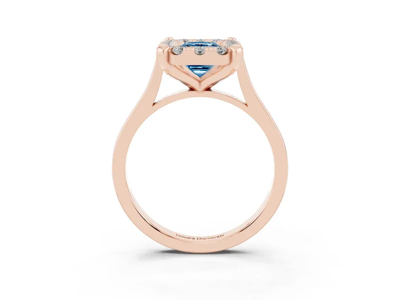 Emerald Cut Claw Corner Halo Engagement Ring Setting for a Fancy Blue Lab-Grown Diamond | Slim Plain Band | Rose Gold