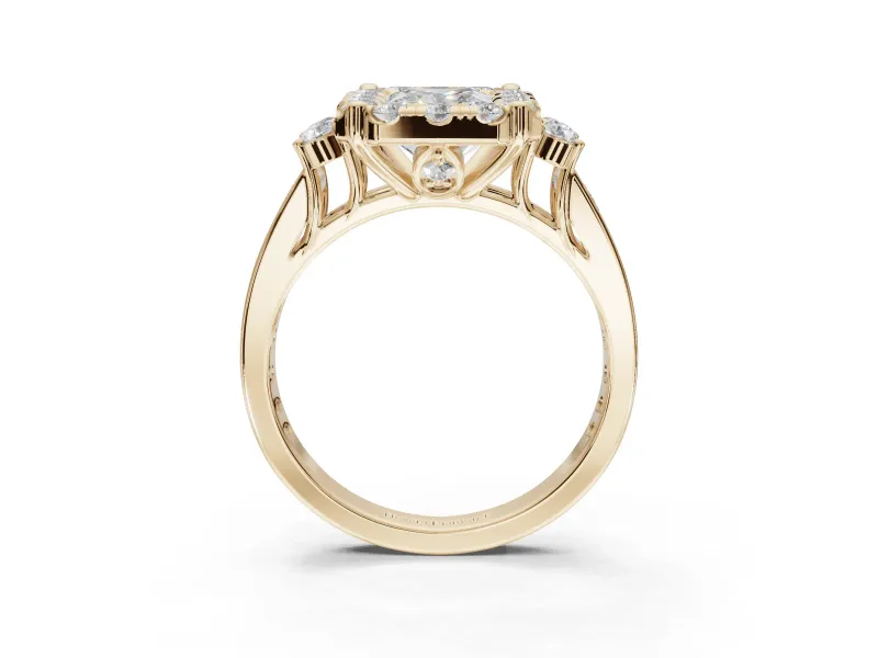 Radiant Cut Halo Side Cluster Engagement Ring Setting | Graduated Channel Band | Yellow Gold