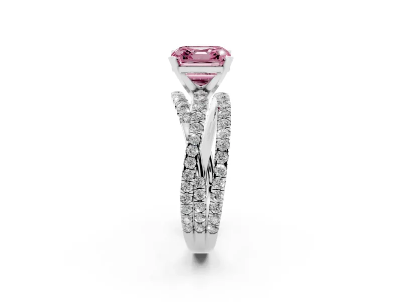 Asscher Cut Twisted Pavé Engagement Ring Setting for a Fancy Pink Lab-Grown Diamond | Sterling Silver