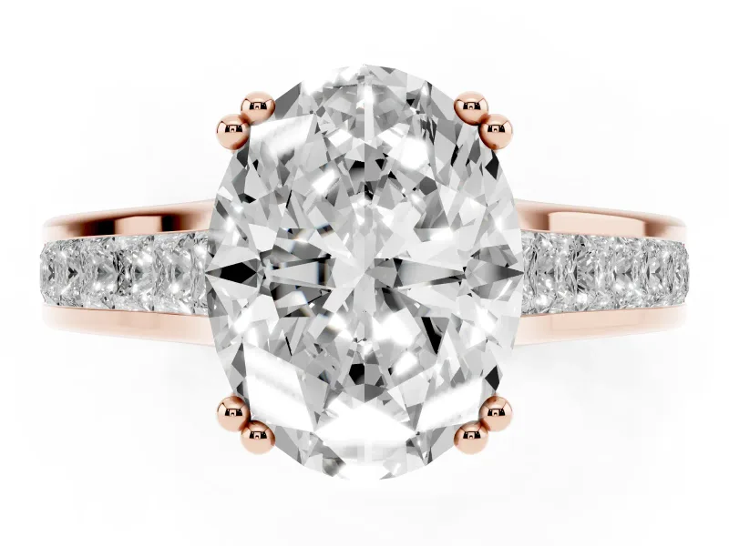 Oval Cathedral Channel Set Engagement Ring Setting | Double Claw Prongs | Rose Gold