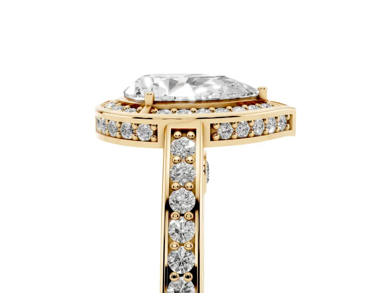 Pear-Shaped Sectioned Halo Engagement Ring Setting | Pavé Gallery and Band | Yellow Gold