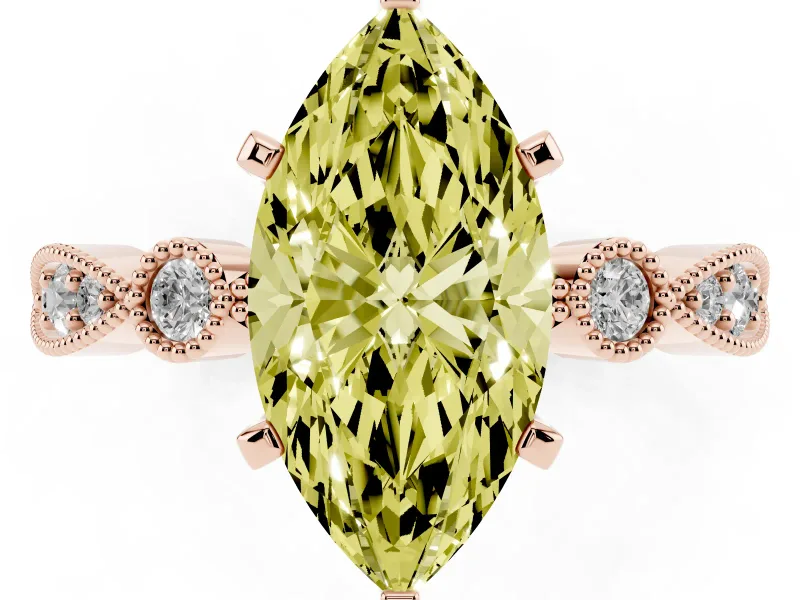 Marquise Vintage Milgrain Engagement Ring Setting for a Fancy Yellow Lab-Grown Diamond | Rose Gold