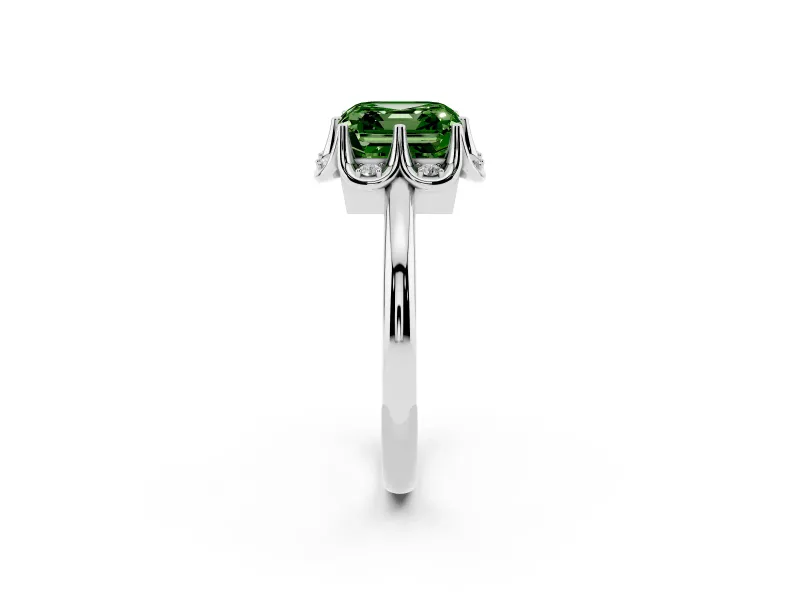 Asscher Cut Petal Halo Engagement Ring Setting for a Fancy Green Lab-Grown Diamond | Platinum