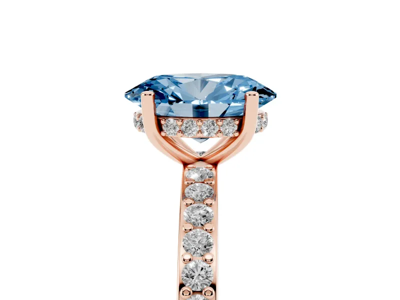 Oval Hidden Halo Engagement Ring Setting for a Fancy Blue Lab-Grown Diamond | Pavé Band | Rose Gold