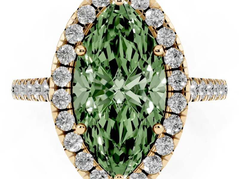 Marquise Raised Halo Engagement Ring Setting for a Fancy Green Lab-Grown Diamond | Yellow Gold
