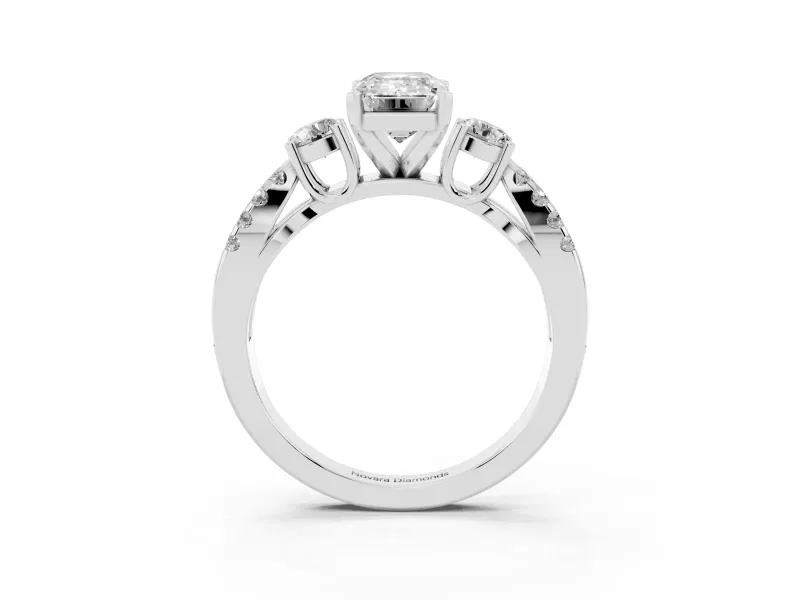 Emerald Cut Three Stone Engagement Ring Setting | Pavé Split Shank | White Gold