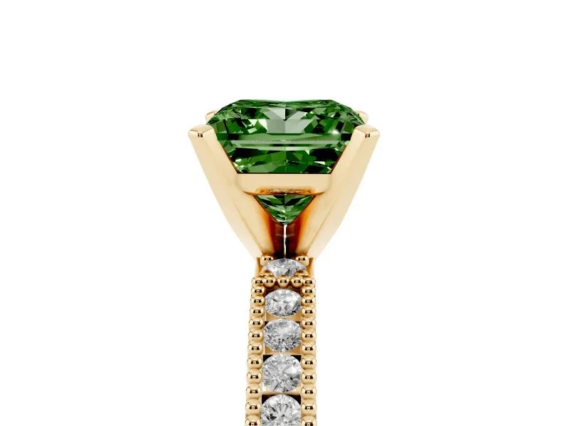 Princess Cut Vintage Pavé Engagement Ring Setting for a Fancy Green Lab-Grown Diamond | Yellow Gold