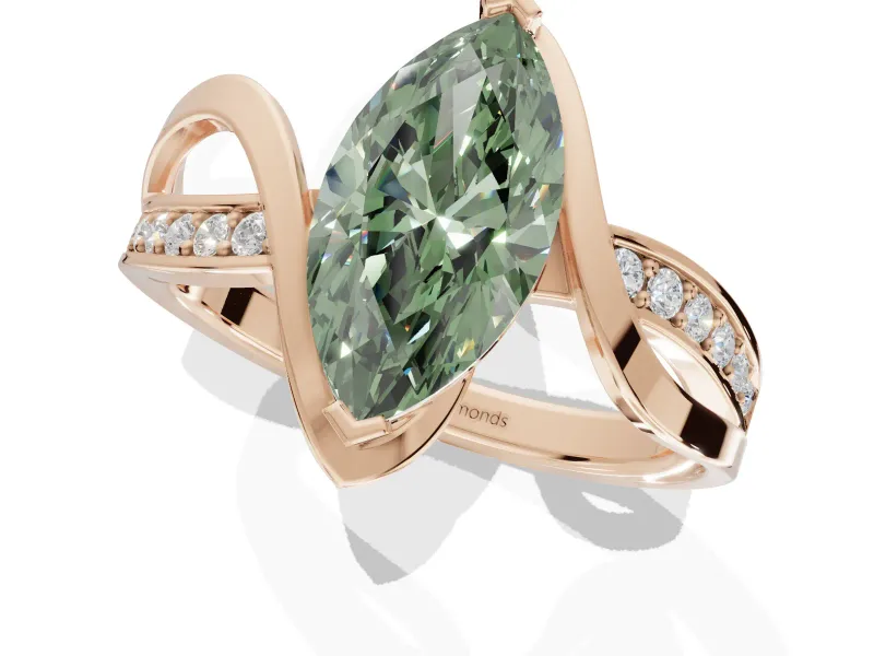 Marquise Bypass Solitaire Engagement Ring Setting for a Fancy Green Lab-Grown Diamond | Pavé Strands | Rose Gold