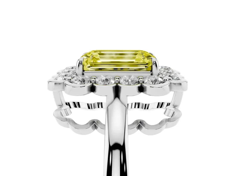Emerald Cut Halo Engagement Ring Setting for a Fancy Yellow Lab-Grown Diamond | Sterling Silver - Design NV-24719