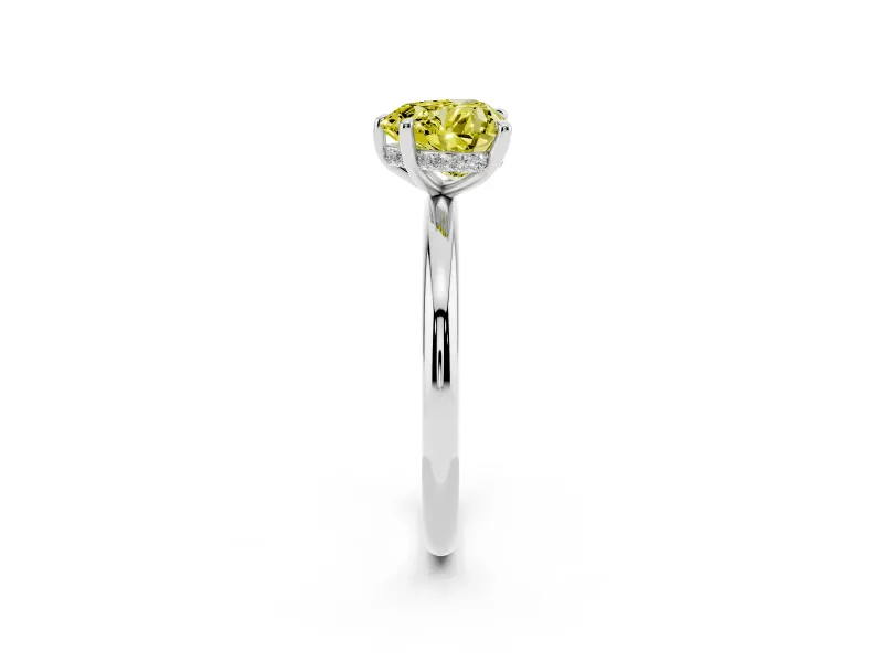 Fancy Yellow Heart Cut Diamond Solitaire Ring Set in Silver with Thin Band and Prong Setting