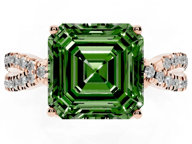 Asscher Cut Twisted Pave Engagement Ring Setting for a Fancy Green Lab-Grown Diamond | Split Shank | Rose Gold