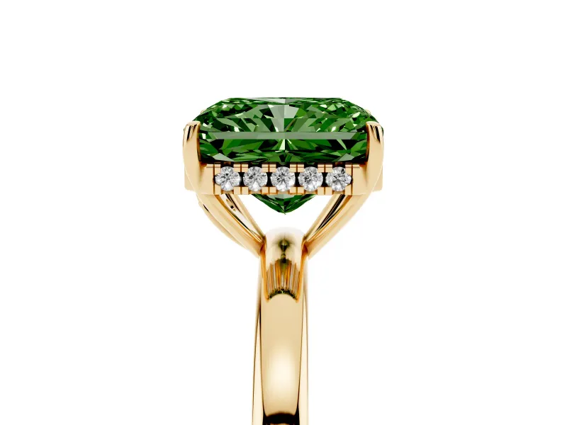 Radiant Cut Engagement Ring Setting for a Fancy Green Lab-Grown Diamond | Hidden Halo | Yellow Gold