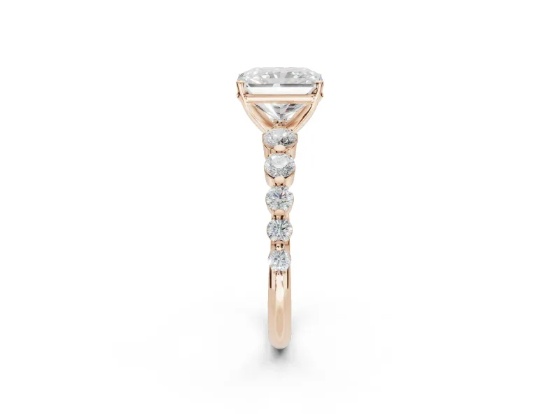 Radiant Cut Graduated Side Stone Engagement Ring Setting | Individually Seated | Rose Gold