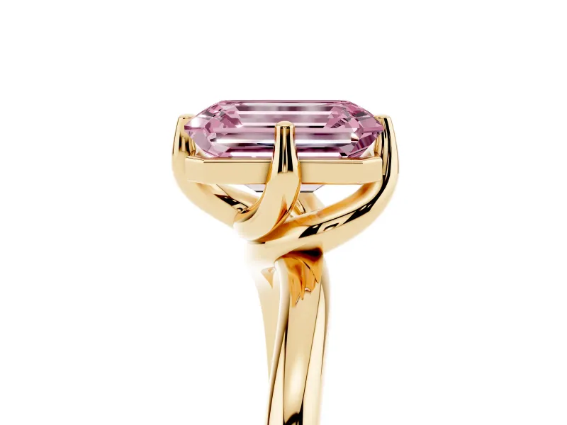 Emerald Cut Bypass Solitaire Engagement Ring Setting for a Fancy Pink Lab-Grown Diamond | Plain Band | Yellow Gold