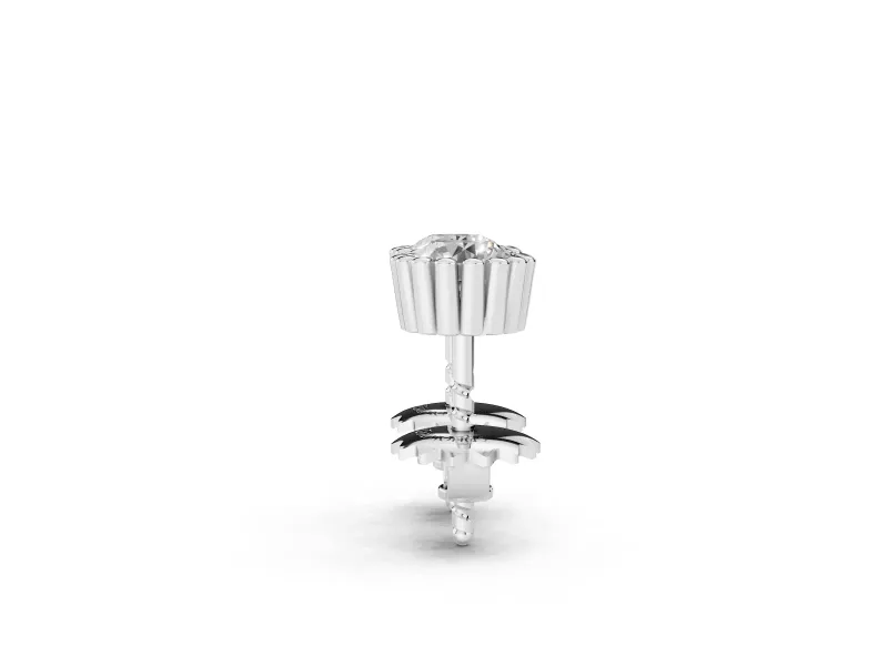 Round Lab-Grown Diamond Scalloped Solitaire Stud Earrings | Beaded Crown Head | Sterling Silver