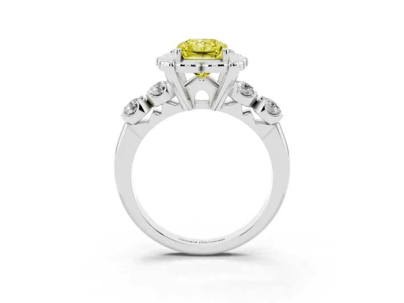 Radiant Cut Floral Engagement Ring Setting for a Fancy Yellow Lab-Grown Diamond | Petal Frame | Sterling Silver