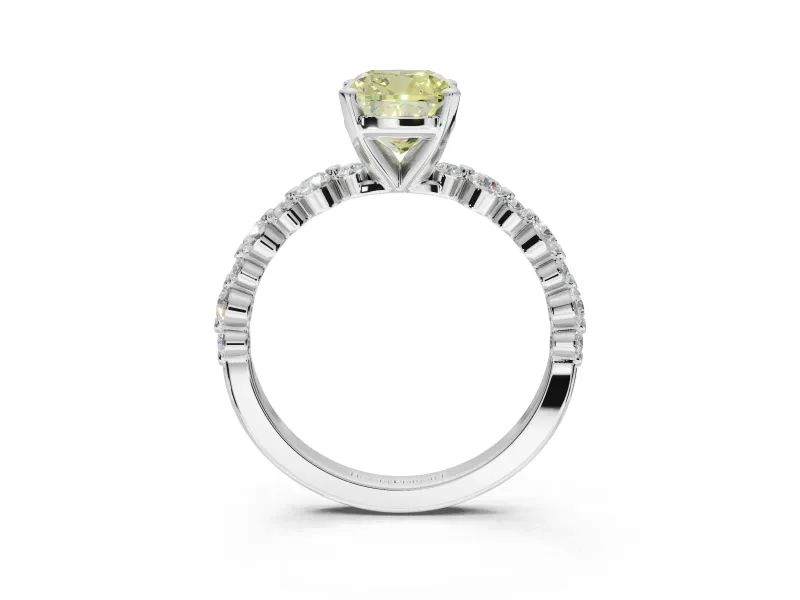 Cushion Cut Pavé Engagement Ring Setting for a Fancy Yellow Lab-Grown Diamond | Alternating Accents | White Gold