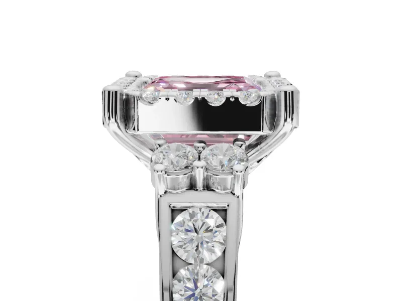Asscher Cut Halo Engagement Ring Setting for a Fancy Pink Lab-Grown Diamond | Graduated Channel Band | Platinum