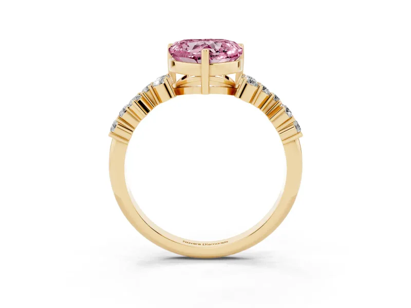 Heart-Shaped Accented Engagement Ring Setting for a Fancy Pink Lab-Grown Diamond | Yellow Gold